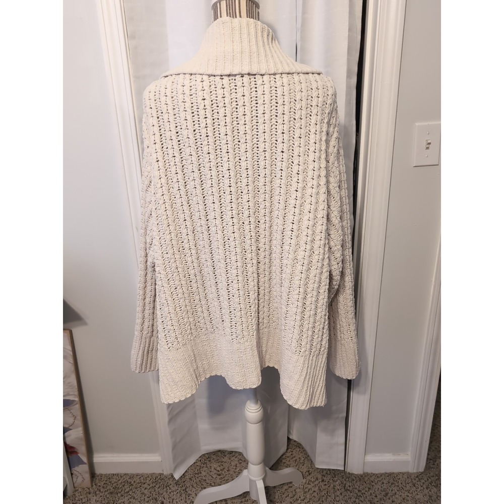 AERIE Cable Knit Cream 1/4 Zip Oversized Chunky Knit Sweater Lightweight Sz XL‎ - Picture 7 of 15
